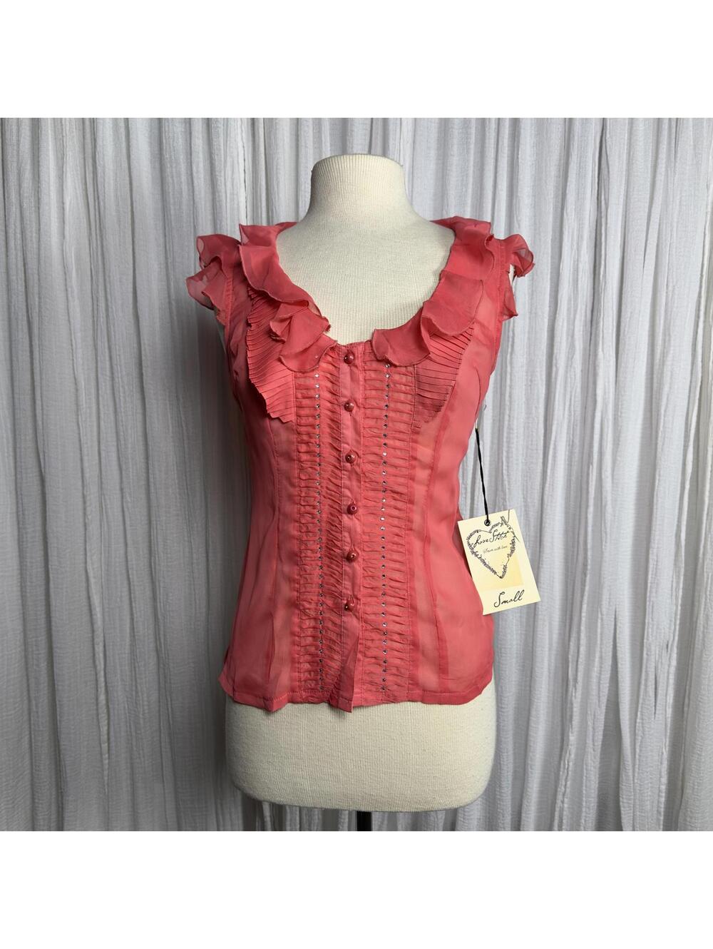 Y2K Vintage Preppy Fairy Sheer Pink Top (S)